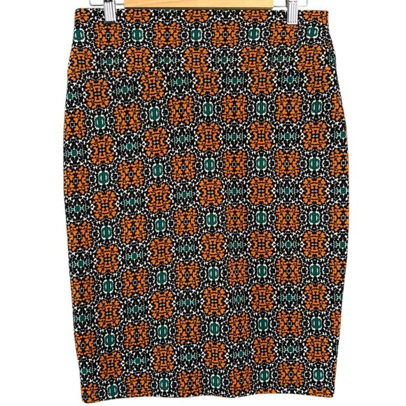 LuLaRoe Dresses & Skirts - LuLaRoe Cassie Womens Textured Print Pencil Skirt Size Medium Black Gold Stretch